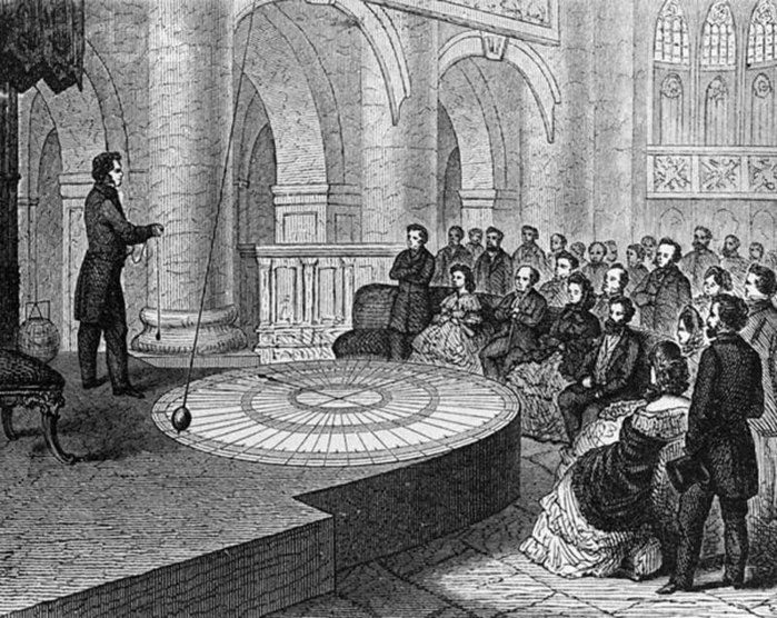 Эксперимент Фуко 1852 года для демонстрации вращения Земли с качающимся маятником в Пантеоне, Париж