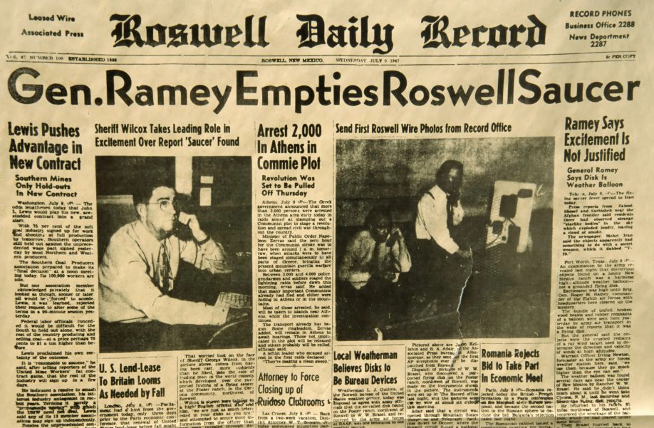 Первая полоса газеты Roswell Daily Record после инцидента